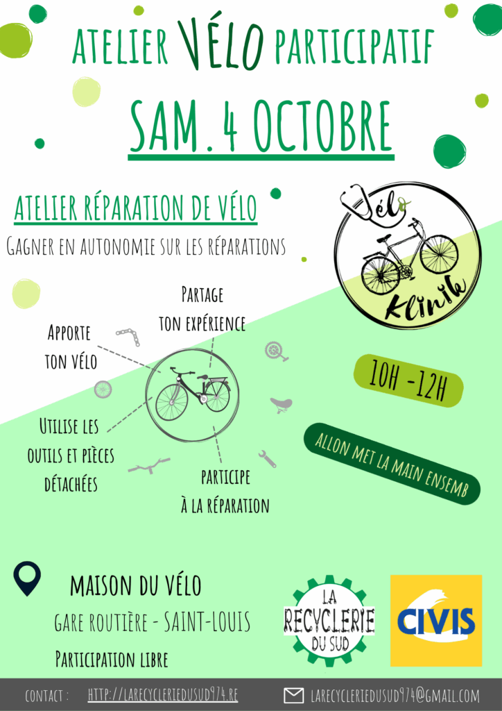 Flyer du prochain Atelier Vélo Participatif à la Saint-Louis le 04 Octobre 2025