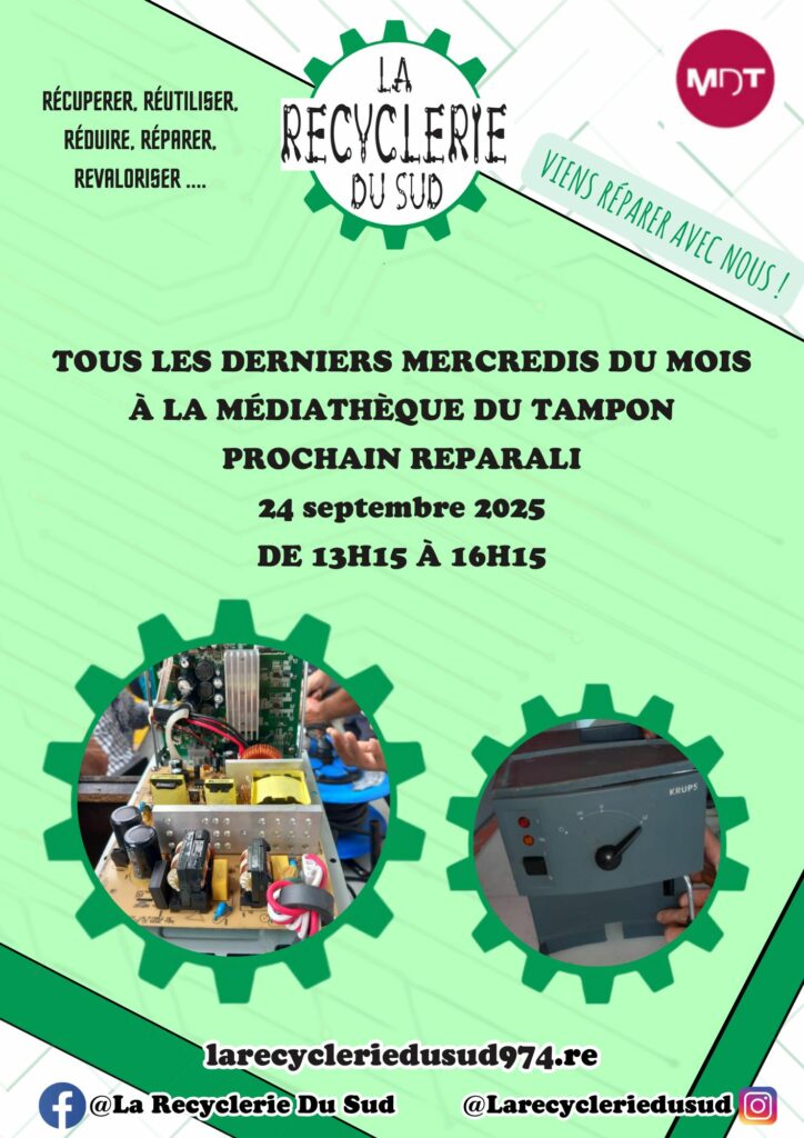 Flyer du prochain réparali à la médiathèque du Tampon le 24 Septembre 2025