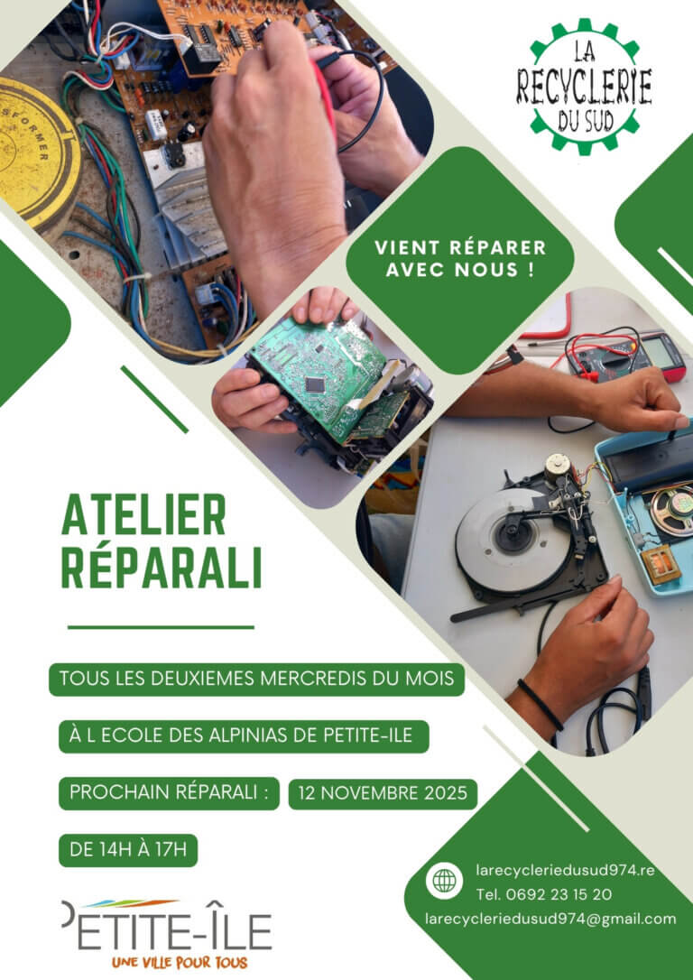 Flyer du prochain réparali à la Petit-île le 12 Novembre 2025